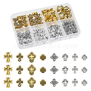 120Pcs 8 Styles Tibetan Style Alloy Beads, Cross, Antique Silver & Antique Golden, 8~14x8~12x3~4.2mm, Hole: 1~2mm, 15pcs/style(FIND-HY0003-60)