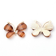 Resin Cabochons, with Light Gold Alloy Finddings, Butterfly, Saddle Brown, 21.5x29x5mm(ALRI-TAC0023-11F)