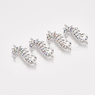 Brass Micro Pave Cubic Zirconia Links, Sea Horse, Colorful, Platinum, 26x12.5x3mm, Hole: 1mm(X-ZIRC-G103-10P-01)