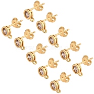 5 Pairs Rack Plating Brass Micro Pave Cubic Zirconia Stud Earring Findings, with Vertical Loop, Cadmium Free & Nickel Free & Lead Free, Flat Round, Golden, 7.5x5mm, Hole: 0.8mm, Pin: 0.7mm(KK-SZ0005-96)