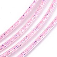 Eco-Friendly PVC Synthetic Rubber Cord, with Paillette/Sequins Inside, Pink, 6mm, about 0.98~1.31 yards(0.9~1.2m)/strand(RCOR-Q017-07)