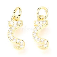 Brass Micro Pave Cubic Zirconia Charms, with Jump Rings, Greek Alphabet, Real 18k Gold Plated, Letter.Z, 13.5x5.5x1.8mm, Jump Ring: 5x0.9mm, Hole: 3.2mm(ZIRC-O037-19G)