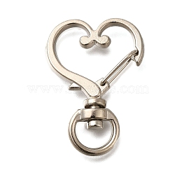 Alloy Swivel Clasps, Swivel Snap Hook, Lead Free & Cadmium Free, Heart, Platinum, 34x24x3.5mm, Hole: 8x5mm(FIND-A045-01B-P)