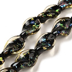 Handmade Dichroic Foil Glass Beads Strands, Leaf, Bisque, 18x13x6.5mm, Hole: 1.5mm, about 19pcs/strand, 13.19''(33.5cm)(DICH-U001-08C)