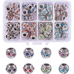 NBEADS Alloy Rhinestone European Beads, Rondelle Large Hole Beads, Antique Silver, Mixed Color, 11x9~10mm, Hole: 5mm, 72pcs/box(MPDL-NB0001-01)