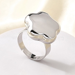 304 Stainless Steel Adjustable Finger Ring, Flower, Stainless Steel Color, Inner Diameter: 17.2mm(RJEW-H244-02P)