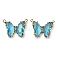 Brass Pave Faceted Glass Connector Charms, Golden Tone Butterfly Links, Sky Blue, 17.5x23x5mm, Hole: 0.9mm(FIND-Z020-03C)