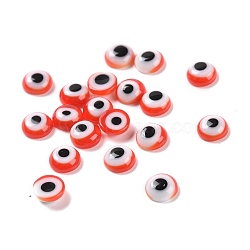 Handmade Lampwork Evil Eye Cabochons, Flat Round, Red, 6x2mm(LAMP-E022-01A)