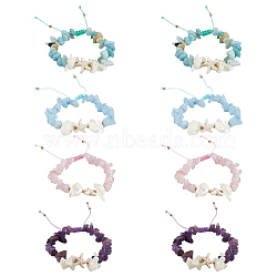 8Pcs 4 Styles Natural Gemstone Chip Braided Bead Bracelets, Adjustable Synthetic Turquoise & Natural Shell Braided  Bracelets for Women, Starfish, with Nylon Thread, Inner Diameter: 2-1/4~3-1/2inch(5.7~9cm), Starfish: 14x13x5mm, 2pcs/style(BJEW-MA00001)