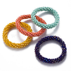 AB Color Plated Faceted Opaque Glass Beads Stretch Bracelets, Womens Fashion Handmade Jewelry, Mixed Color, Inner Diameter: 1-3/4 inch(4.5cm)(BJEW-S144-003D)