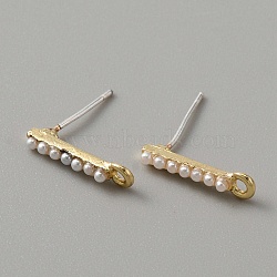 Alloy Stud Earrings, with Imitation Pearl Beaded & Horizontal Loops, Rectangle, Golden, 14.5x3.5mm, Hole: 1.4mm, Pin: 0.8mm(FIND-TAC0005-40G)