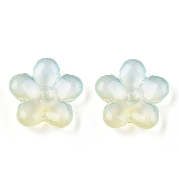 Two Tone Transparent Normal Glass Beads, Flower, Light Cyan, 21x21.5x7mm, Hole: 1.8mm