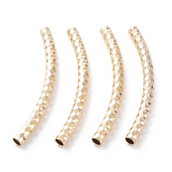 Brass Tube Beads, Long-Lasting Plated, Curved Beads, Tube, Real 24K Gold Plated, 40x4mm, Hole: 3mm