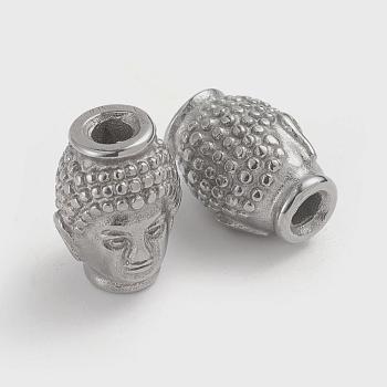 Buddhist 304 Stainless Steel Beads, Buddha Head, Stainless Steel Color, 15x11.5x10.5mm, Hole: 3.2mm