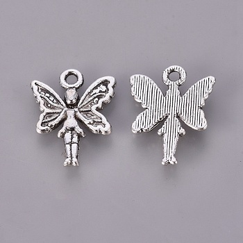 Tibetan Style Alloy Pendants, Lead Free, Cadmium Free and Nickel Free, Fairy, Antique Silver, 19.5mm long, 15mm wide, 2mm thick, hole: 2mm