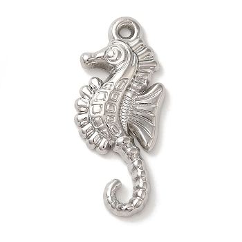 304 Stainless Steel Pendants, Sea Horse Charm, Stainless Steel Color, 30x14x2.5mm, Hole: 1.2mm