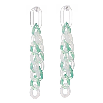 Acrylic Curb Chain Tassel Dangle Stud Earrings for Women, Sea Green, 78x11x3mm, Pin: 0.7mm