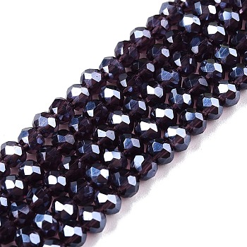 Electroplate Glass Beads Strands, Pearl Luster Plated, Faceted, Rondelle, Slate Blue, 3.5~3.8x3mm, Hole: 0.4mm, about 113~115pcs/strand, 32.5~33cm