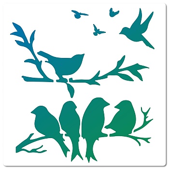 PET Plastic Hollow Out Drawing Painting Stencils Templates, Square, Bird Pattern, 300x300mm