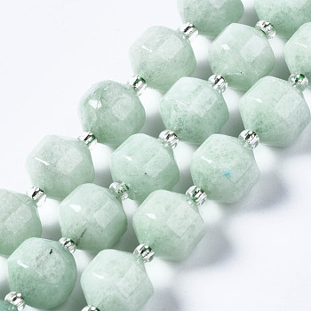 Natural White Jade Beads Strands, Imitation Beryl, with Seed Beads, Faceted, Polygon, 10x9.5mm, Hole: 1.2mm, about 32~33pcs/strand, 14.76 inch~15.28 inch(37.5cm~38.8cm)