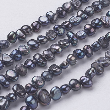 Natural Cultured Freshwater Pearl Beads Strands, Baroque Keshi Pearl Beads, Dyed, Two Sides Polished, Black, 5~7x4~5x3~4mm, Hole: 0.3mm, about 76~80pcs/strand, 14 inch
