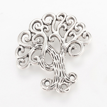 Tibetan Style Alloy Chandelier Components Links, Tree, Cadmium Free & Lead Free, Antique Silver, 74x58.5x5mm, Hole: 3~4mm, about 66pcs/1000g