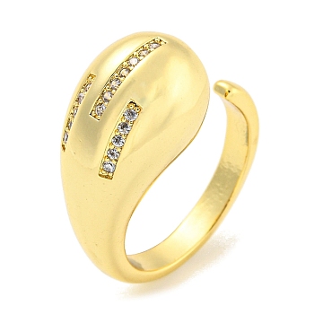 Brass Micro Pave Clear Cubic Zirconia Open Cuff Ring for Women, Real 18K Gold Plated, Teardrop, US Size 8 1/2(18.5mm)