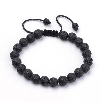 Natural Lava Rock Braided Bead Bracelets, 2-1/8 inch~3-1/8 inch(55~80mm)