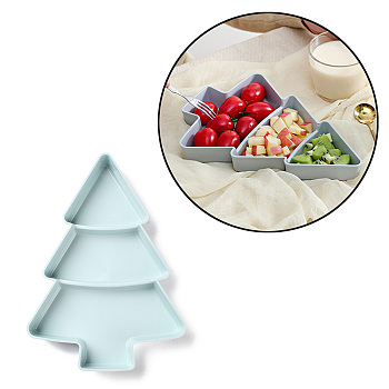 Christmas Tree Shaped Plastic Snack Dried Tray Box, for Kitchen Dining & Bar, Light Blue, 260x185x30mm