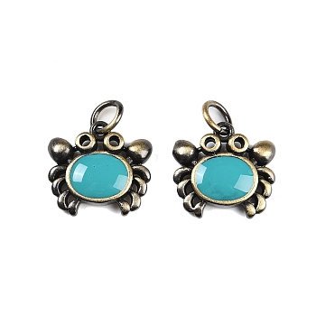 Brass Enamel Pendants, with Jump Ring, Lead Free & Cadmium Free, Antique Bronze, Crab Charm, Medium Turquoise, 16x16x3.5mm, Hole: 3.5mm