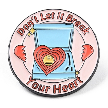 Word Don't Let It Break Your Heart Enamel Pins, Electrophoresis Black Zinc Alloy Brooches for Backpack Clothes, Colorful, 30x1.5mm