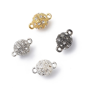 Alloy Rhinestone Magnetic Clasps with Loops, Oval, Mixed Color, 14x9mm, Hole: 1mm