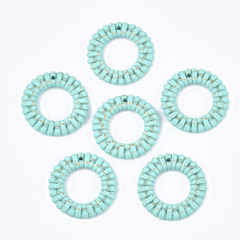 Resin Pendants, Imitation Woven Rattan Pattern, Ring, Turquoise, 24x4mm, Hole: 1.4mm