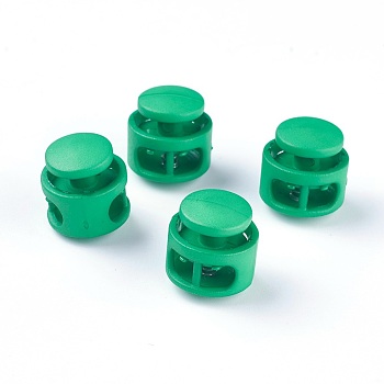 Plastic Spring Cord Locks, with Iron Findings, Platinum, Green, 17x17x16mm, Hole: 4x6.5mm
