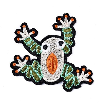 Frog Shape Computerized Embroidery Cloth Iron on/Sew on Patches, Costume Accessories, Appliques, Colorful, 52x48x1.9mm
