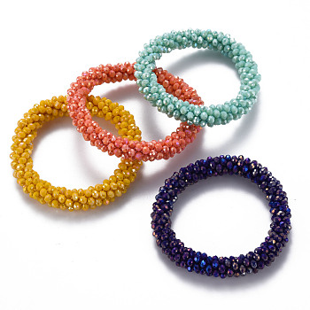 AB Color Plated Faceted Opaque Glass Beads Stretch Bracelets, Womens Fashion Handmade Jewelry, Mixed Color, Inner Diameter: 1-3/4 inch(4.5cm)