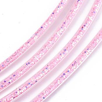 Eco-Friendly PVC Synthetic Rubber Cord, with Paillette/Sequins Inside, Pink, 6mm, about 0.98~1.31 yards(0.9~1.2m)/strand