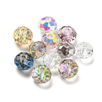 Transparent Electroplate Glass Beads, Faceted, Rondelle, Mixed Color, 6x4.5mm, Hole: 1.2mm, 100pcs/bag