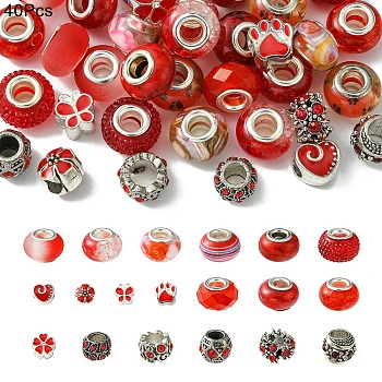 DIY Resin & Alloy Enamel European Beads Jewelry Making Finding Kit, Red, 9~14x9~14x7~10mm, Hole: 1.5~6mm