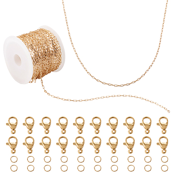 DIY Chain Necklace Bracelet Making Kit, Including Brass Cable Chains, 304 Stainless Steel Lobster Claw Clasps & Jump Rings, Real 14K Gold Plated, Chain: 3.5~4.9x1.4~2x0.4mm, 5M/set
