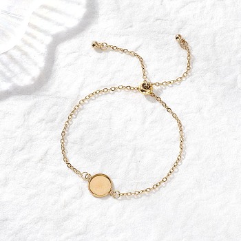 304 Stainless Steel Cable Chain Slider Bracelet Making, with Round Trays, with CCB Plastic Charms and Brass Beads, Golden, Tray: 10.5mm, 10-3/4 inch(27.2cm)
