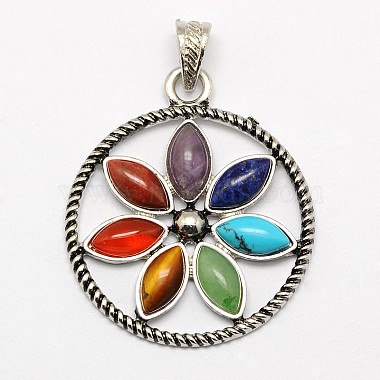 Vintage Chakra Jewelry Zinc Alloy Bezel Gemstone Pendants(X-G-M039-03)-2