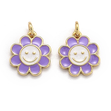Real 18K Gold Plated Medium Purple Flower Brass Charms