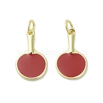 Brass Enamel Pendants, with Jump Ring, Real 18K Gold Plated, Racket Table Tennis, 18x11x2mm, Hole: 3.4mm(KK-D384-01G-05)