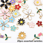 20Pcs 5 Styles Random Color Alloy Enamel Charms, Cadmium Free & Nickel Free & Lead Free, Golden, Flower Charm, Mixed Color, 12~19.5x9~17x1.5~2.7mm, Hole: 1.2~1.6mm, 4pcs/style(ENAM-YW0004-79A)