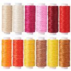 12Rolls 12 Colors Waxed Polyester Cord, Flat, Mixed Color, 0.8mm, about 32.8 yards(30m)/roll, 1roll/color(YC-SZ0001-03C)