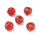 Handmade Porcelain Beads, Apple, Bright Glazed Porcelain, Red, 12.5~13x11.5~12x11.5mm, Hole: 2mm(PORC-I030-05A)