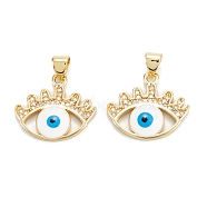 Brass Micro Pave Clear Cubic Zirconia Pendants, with Enamel, Long-Lasting Plated, Evil Eye, Real 18K Gold Plated, 18x20x3mm, Hole: 5x3.5mm(ZIRC-M115-24G)