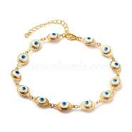 Brass Enamel Evil Eye Link Chains Anklets, with Lobster Claw Clasps, Golden, 9-7/8 inch(25cm)(AJEW-AN00314)