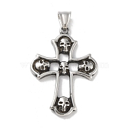 304 Stainless Steel Pendants, Antique Silver, Cross with Cross, 46x33x4mm, Hole: 8x5mm(STAS-M336-01G-AS)